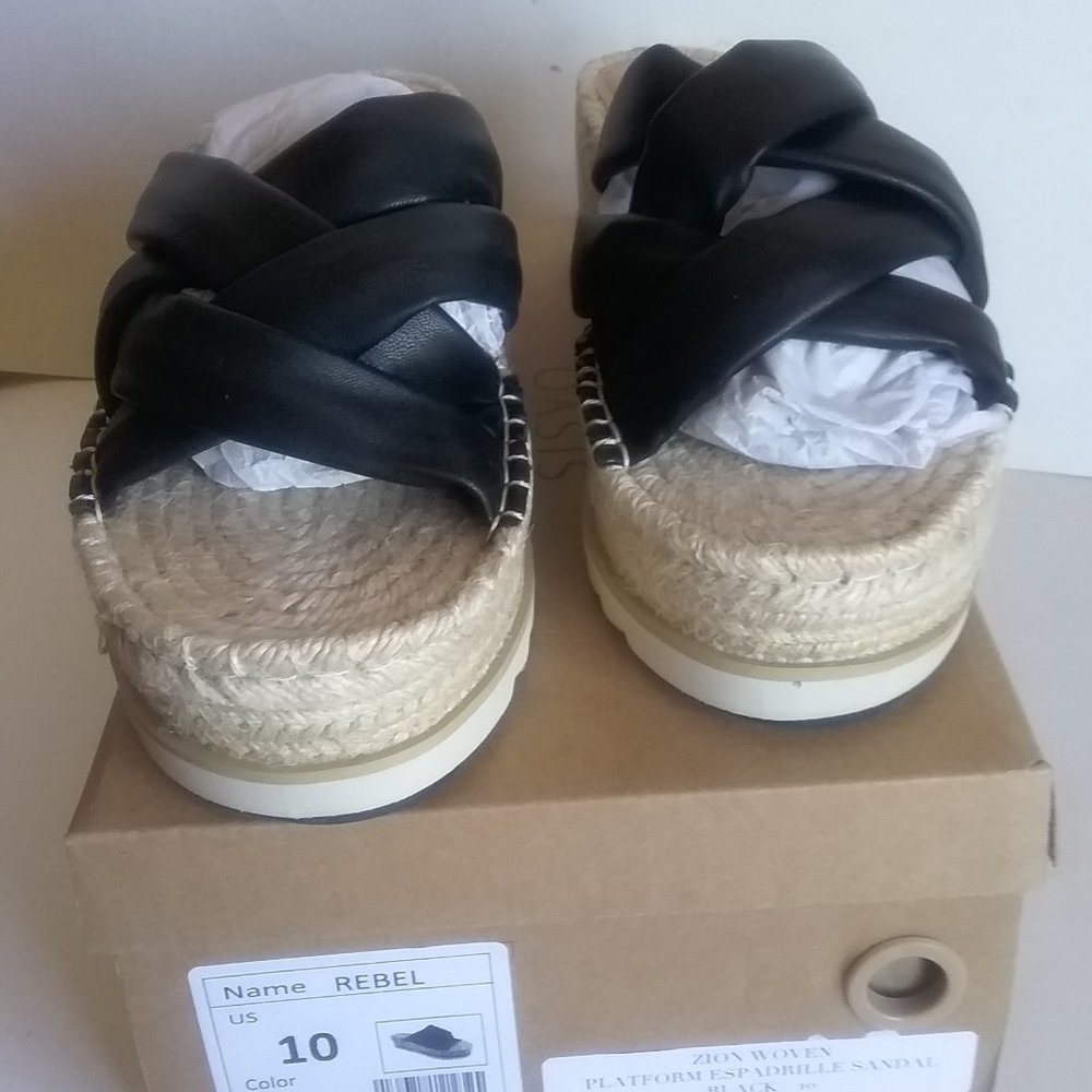 Oasis Society Zion Woven Platform Espadrille "Rebel" Black Sandals Size 10
